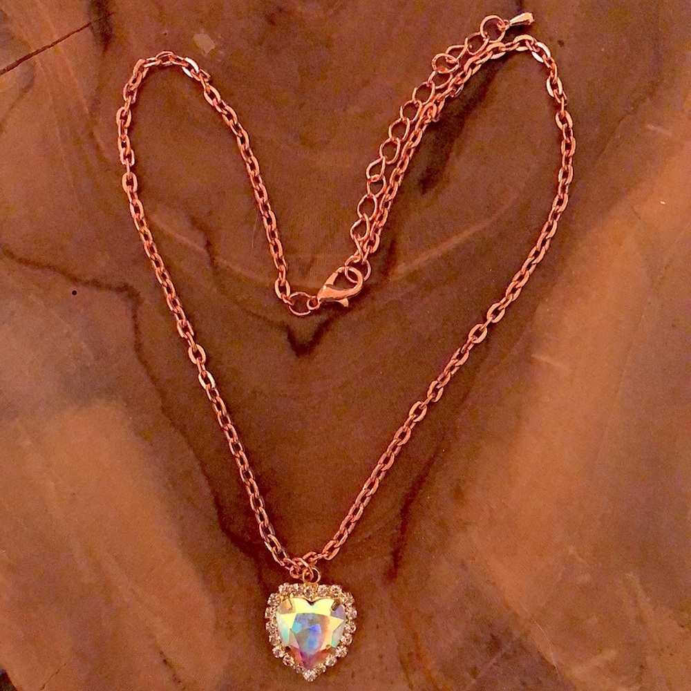 Aurora Borealis Crystal Halo Heart Drop Pendant Necklace - Picture 2 of 5
